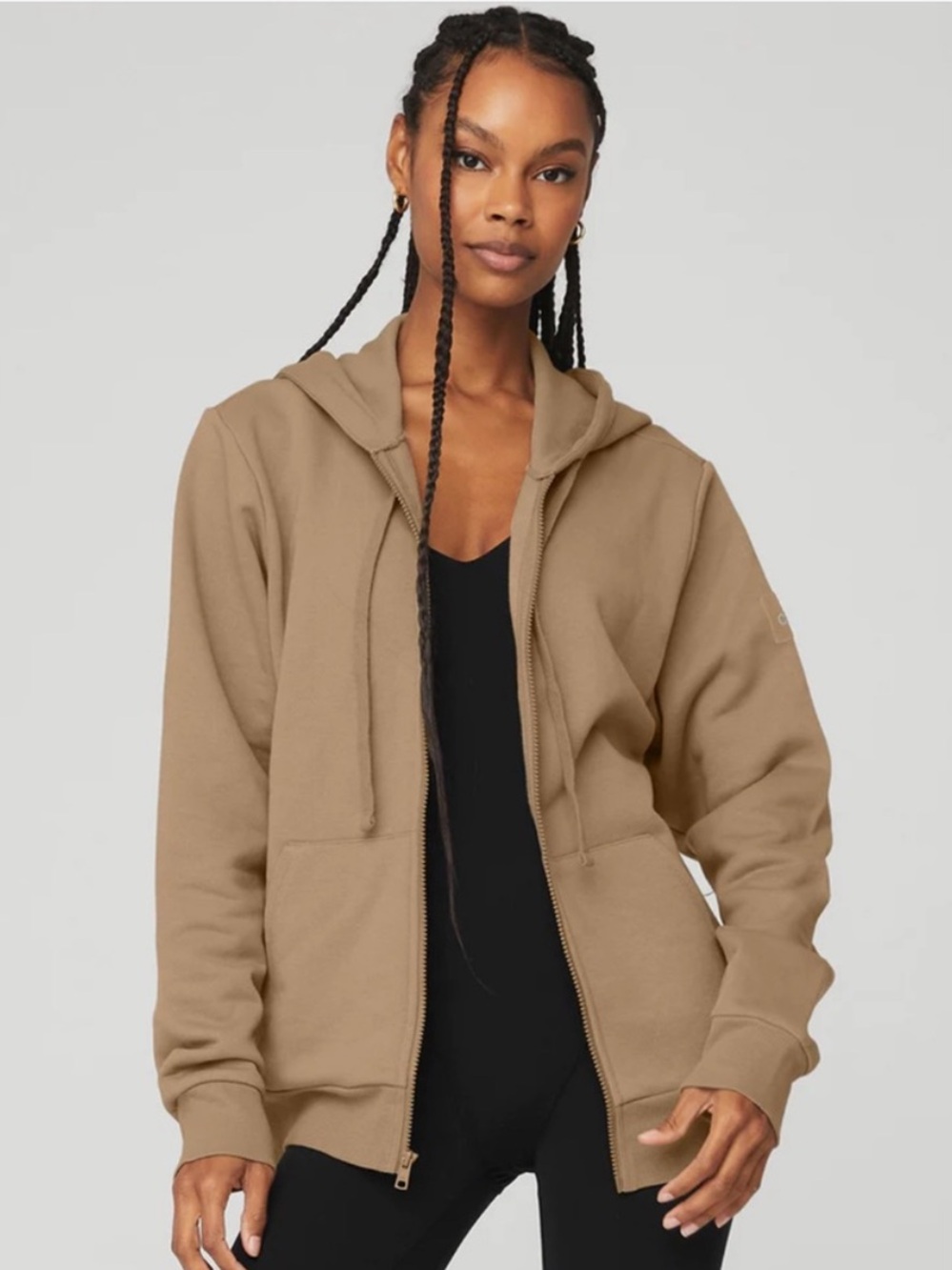 Alo Yoga Everyday Full Zip Hoodie Gravel tan sand M